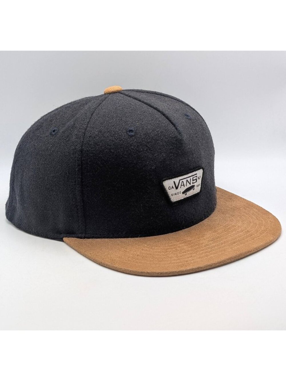 Vintage Vans Starter Snapback Cap Black Tan Suede The Natural Hat Flat Bill Y2K